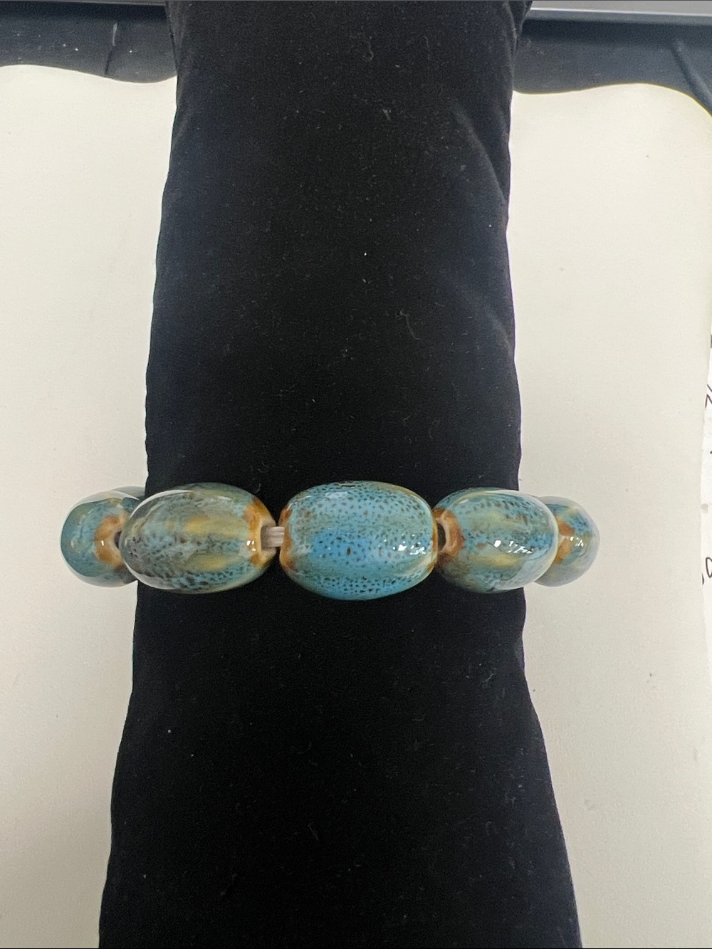 Blue-Green Ceramic Bead Stretch Bracelet